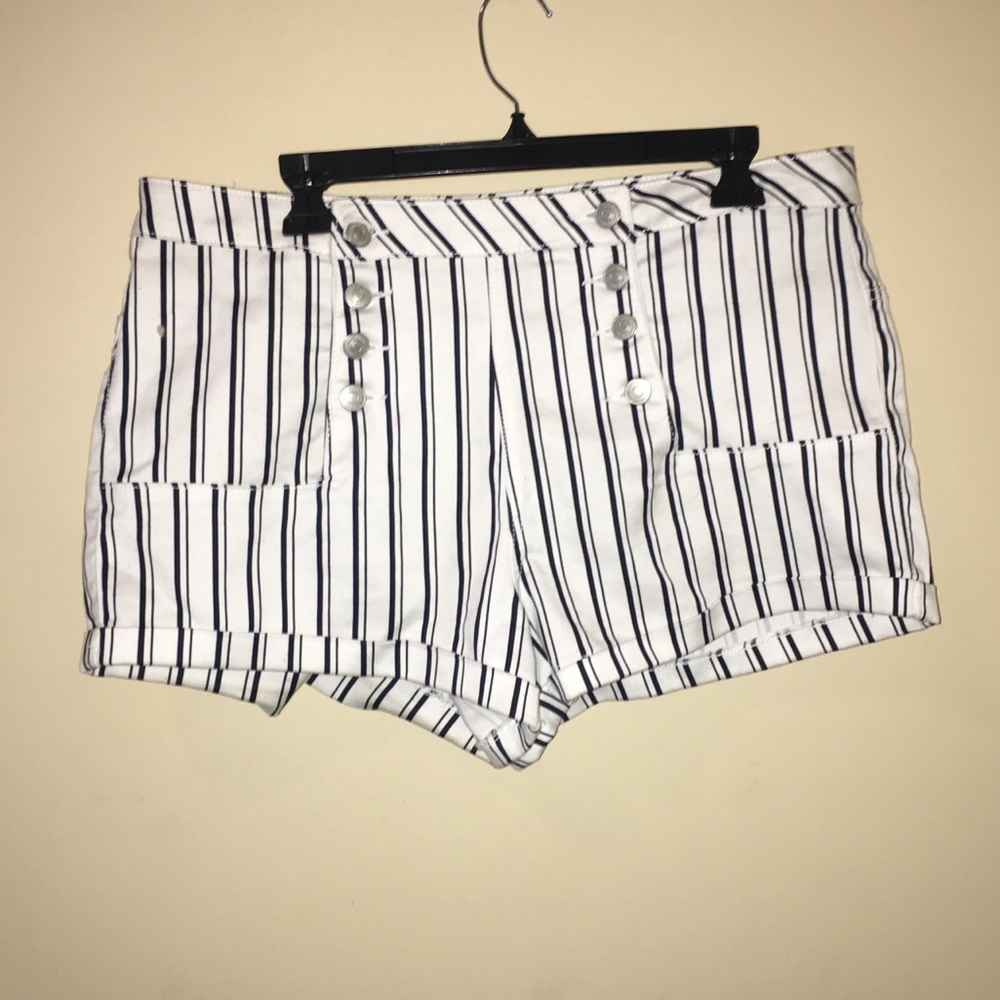 Blue Stripes High Waisted Shorts